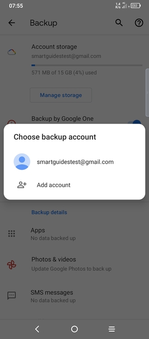 Select your backup account