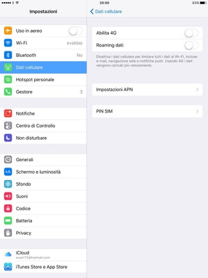Per abilitare 3G, imposta Abilita 4G su OFF