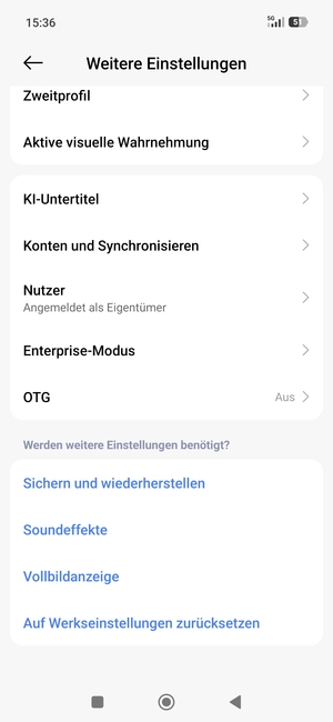 Scrollen Sie und wählen Sie Konten und Synchronisieren
