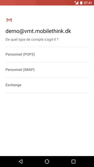 Sélectionnez Personnel (POP3) ou Personnel (IMAP)