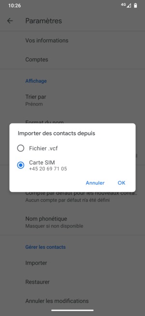 Sélectionnez Carte SIM puis OK