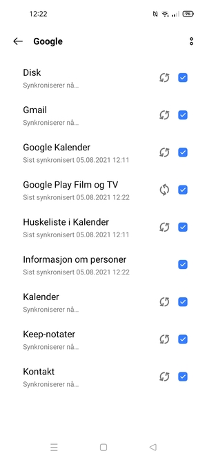 Din informasjon blir synkronisert