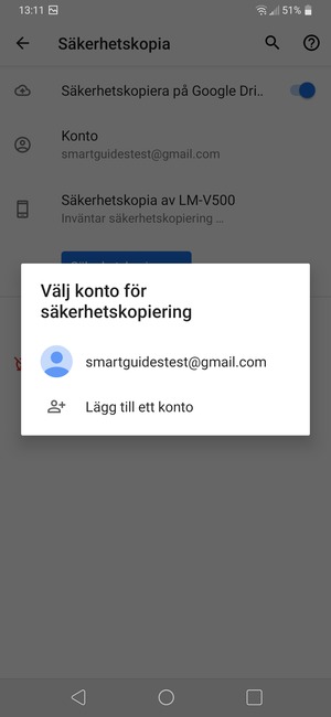 Tryck på ditt säkerhetskopieringskonto