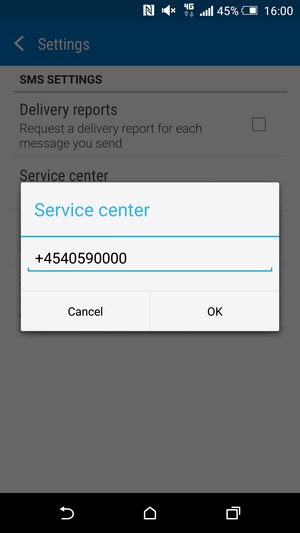 Enter the Service center number and select OK