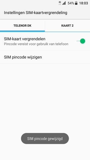 Uw SIM pincode is gewijzigd