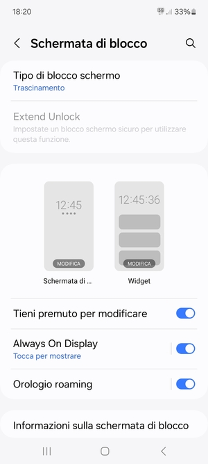 Seleziona Tipo di blocco schermo