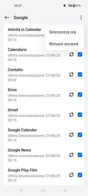 Seleziona Sincronizza ora