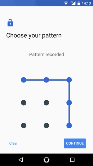 Draw an unlock pattern and select CONTINUE