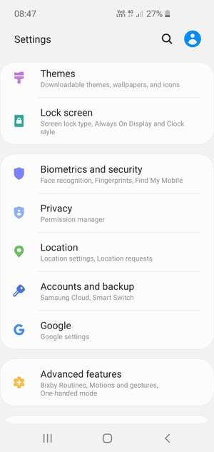 Scroll to and select Biometrics and security