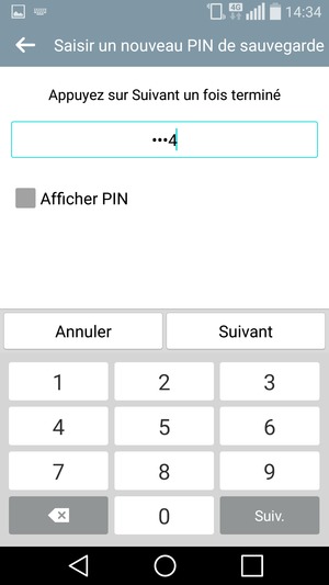 Saisissez un PIN de sauvegarde et sélectionnez Suivant
