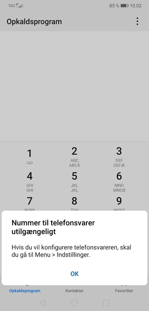 Hvis din telefonsvarer ikke er sat op, vælg OK