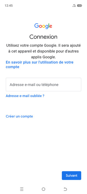 Saisissez votre adresse Gmail et sélectionnez Suivant