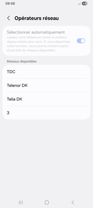 Sélectionnez un opérateur réseau dans la liste