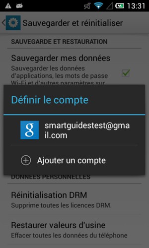 Sélectionnez votre compte de sauvegarde