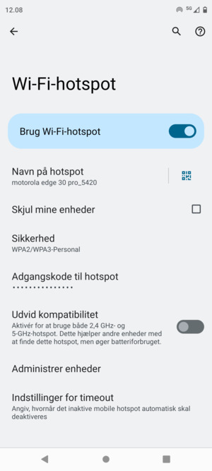 Din telefon er nu sat op til brug som modem