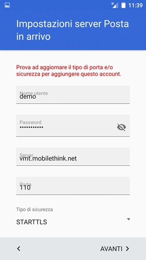 Seleziona Tipo di sicurezza