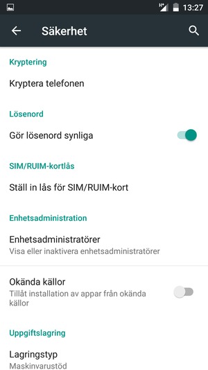 Välj Ställ in lås för SIM/RUIM-kort