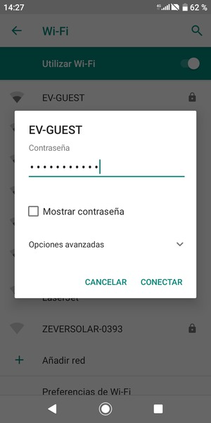 Introduzca la contraseña de Wi-Fi y seleccione CONECTAR