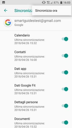 Seleziona Sincronizza ora