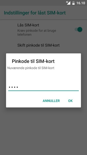 Indtast din Nuværende pinkode til SIM-kort og vælg OK