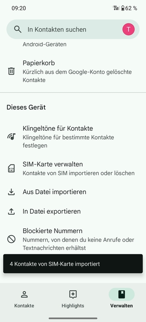 Ihre Kontakte werden in Ihrem Google Konto gespeichert und auf Ihrem Handy gespeichert, wenn Google das nächste Mal synchronisiert wird.