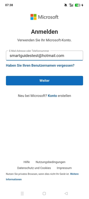 Geben Sie Ihre E-Mail-Adresse ein und wählen Sie Weiter