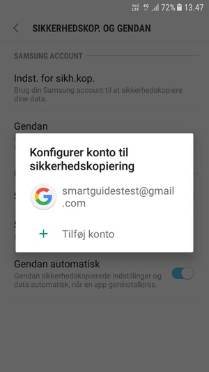 Vælg din sikkerhedskopi-konto