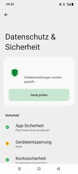 Um Ihre Bildschirmsperre zu aktivieren, gehen Sie zum Datenshutz & Sicherheit Menü und wählen Sie  Geräteentsperrung