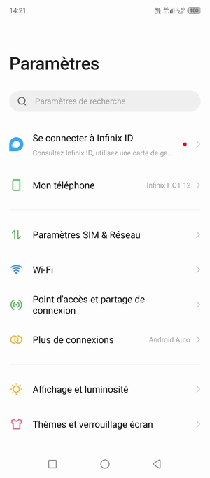 Sélectionnez Paramètres SIM & Reseau
