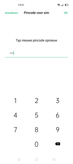 Bevestig uw nieuwe pincode voor de simkaart en selecteer OK