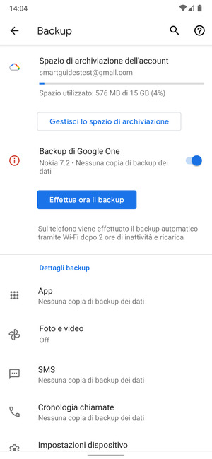 Seleziona Spazio di archivazione dell'account