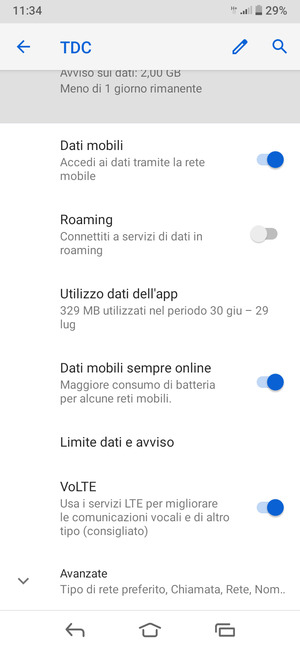 Scorri e seleziona Avanzate