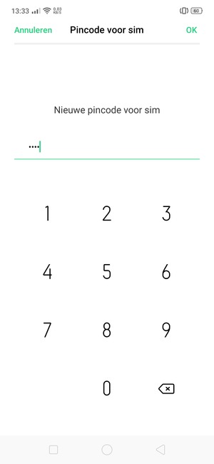 Voer uw Nieuwe pincode voor simkaart in en selecteer OK