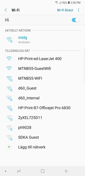 Du är nu ansluten till Wi-Fi nätverket