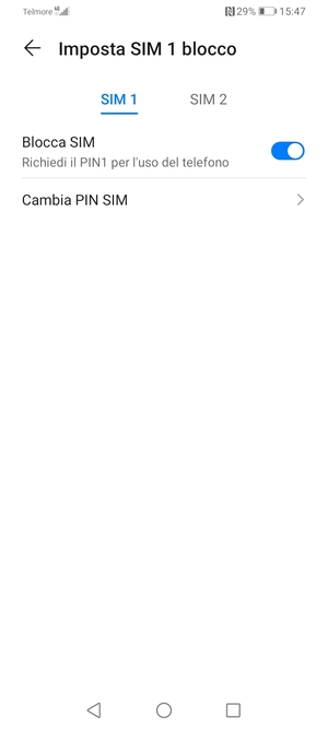Seleziona SIM 1 o SIM 2 e poi Cambia PIN SIM