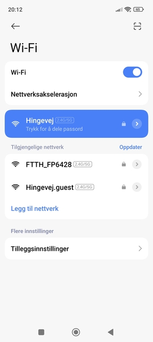 Du er nå koblet til Wi-Fi-nettverket