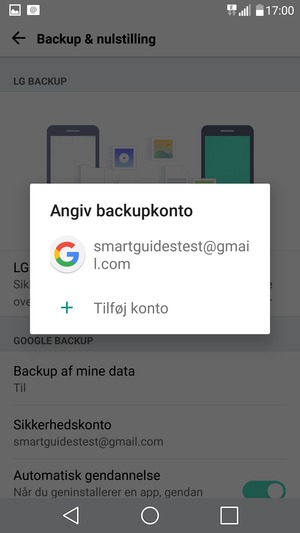 Vælg din sikkerhedskopi-konto