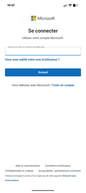 Saisissez votre adresse e-mail et sélectionnez Suivant