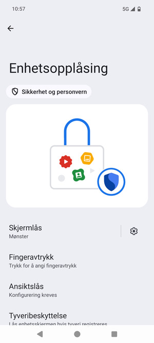 Telefonen din er nå sikret med en skjermlås