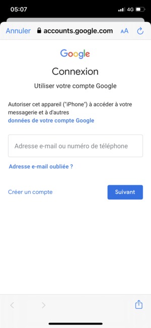 Saisissez votre adresse Gmail et sélectionnez Suivant