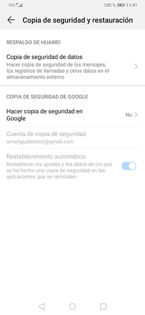 Seleccione Hacer copia de seguridad en Google