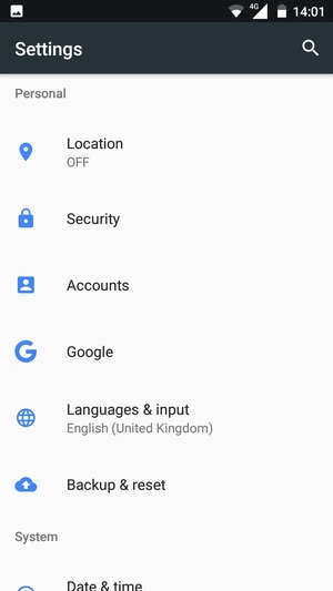 Scroll to and select Security