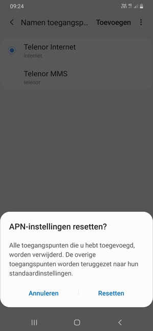 Selecteer Resetten