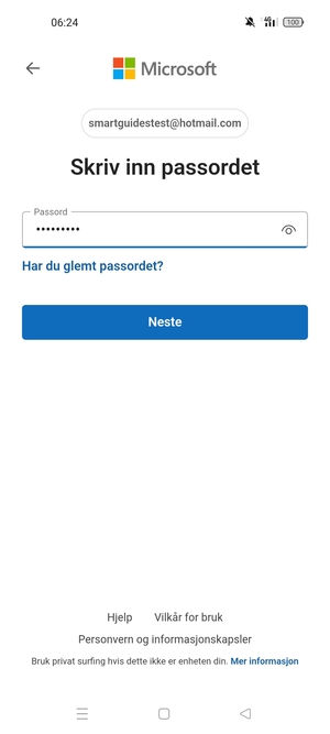 Skriv inn passord og velg Neste