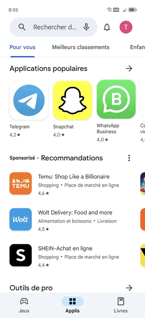 Sélectionnez la barre de Recherche