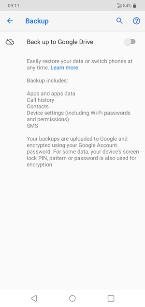 Turn on Back up to Google Drive