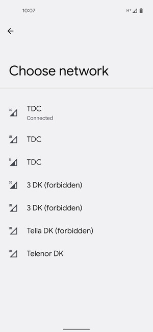 Select a network operator from the list