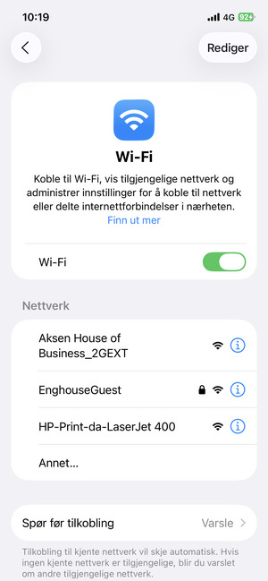 Velg det trådløse nettverket du vil koble til