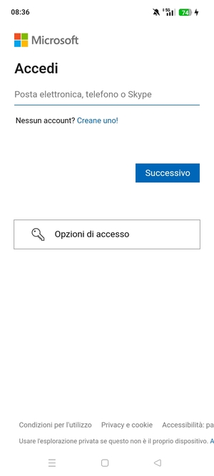 Inserisci il tuo indirizzo Hotmail e seleziona Successivo