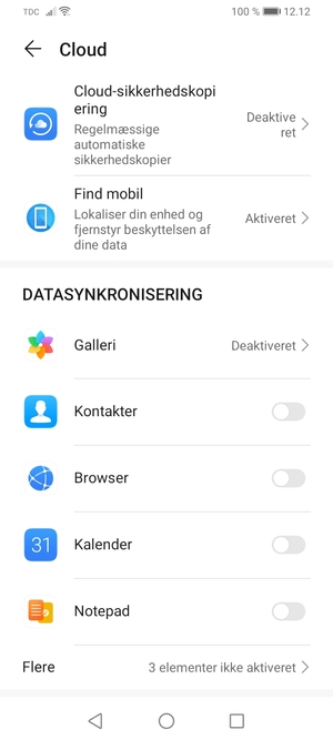 Vælg de tjenester, du ønsker at sikkerhedskopiere